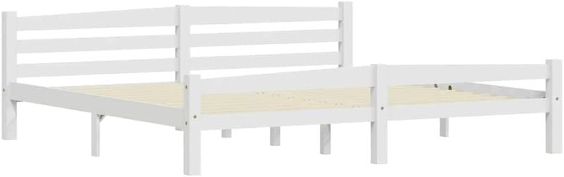 Weisses Doppelbett aus massivem Kiefernholz mit stabiler Lattenrostkonstruktion, hochwertiges natuerliches Holzmoebel 200 x 200 cm