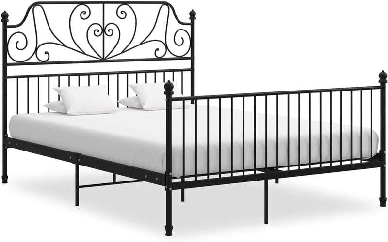 Pulverbeschichtetes schwarzes Metallbett mit stabiler Lattenrostkonstruktion, hochwertiges langlebiges Doppelbett 140 x 200 cm