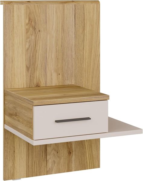 Wandmontierter moderner Nachttisch in Artisan-Eiche und Beige Optik, schwebende Bauweise mit einer Schublade, Masse 57,3 x 95,5 x 47,4 cm