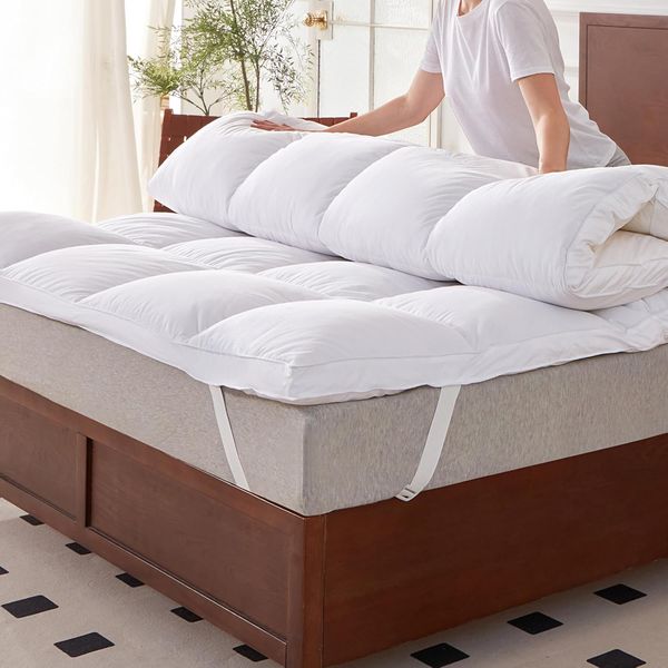 7 cm hoher federleichter Matratzentopper aus Gaensefedern mit daunendichter Baumwollhuelle, Oeko-Tex 100 zertifiziert, Premiumauflage 140 x 200 cm