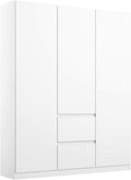 Einfacher weisser Garderobenschrank mit kompakter Bauweise, praktische 136 cm Breite fuer Schlafzimmeraufbewahrung