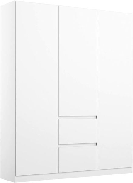 Einfacher weisser Garderobenschrank mit kompakter Bauweise, praktische 136 cm Breite fuer Schlafzimmeraufbewahrung