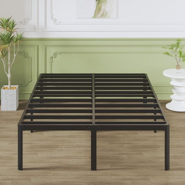 Stabiles schwarzes Metallbett mit runden Eckfuessen und 41 cm Bauhoehe, geraeuschfrei mit grossem Unterbettstauraum, leicht montierbar 120 x 190 cm
