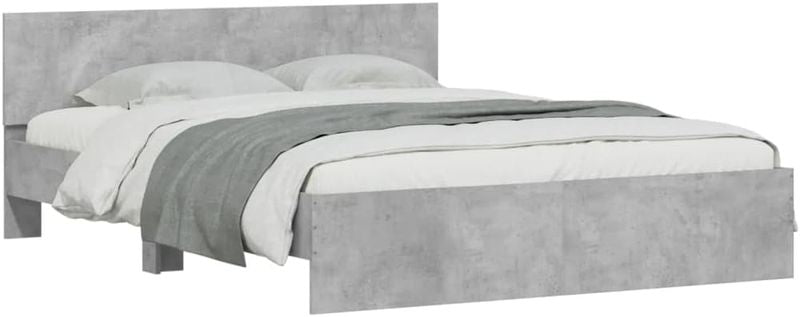 Betongraues Funktions-Doppelbett fuer Gaeste und Schlafzimmer, ausgestattet mit LED-beleuchtetem Kopfteil und zuverlaessigem Lattenrost 160 x 200 cm