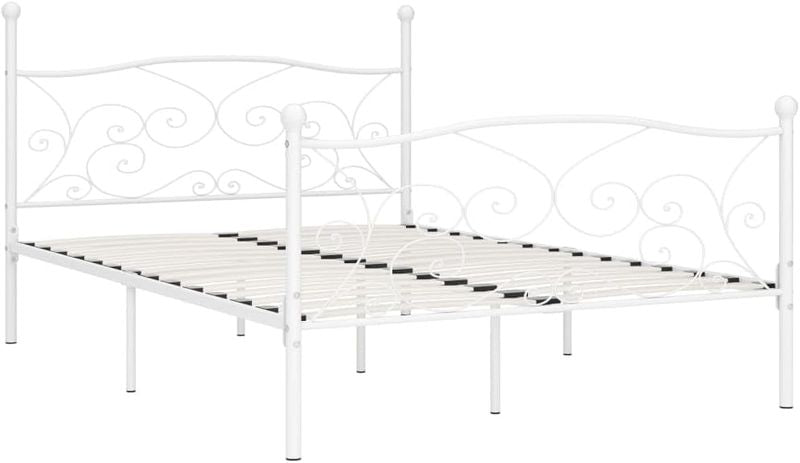 Stabiles weisses Metall-Doppelbett mit hochwertigem Lattenrostsystem, langlebiges modernes Schlafzimmermoebel 120 x 200 cm