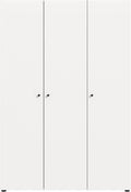 Robuster dreitueriger Weisser Kleiderschrank mit vier Einlegeboeden und Kleiderstange, hochwertige Verarbeitung mit grosszuegigem Stauraum 120 x 176 x 51 cm