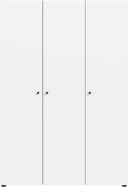 Robuster dreitueriger Weisser Kleiderschrank mit vier Einlegeboeden und Kleiderstange, hochwertige Verarbeitung mit grosszuegigem Stauraum 120 x 176 x 51 cm